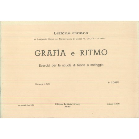 Letterio, Ciriaco Libro Spartito Grafia E Ritmo 1 Corso Nuovo