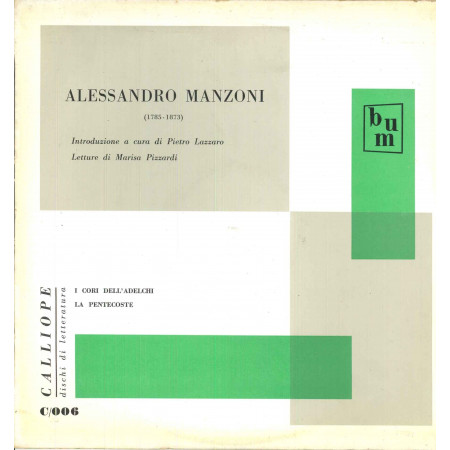 Manzoni Lp Cori Dell'Adelchi La Pentecoste Calliope Dischi Di Letteratura Nuovo